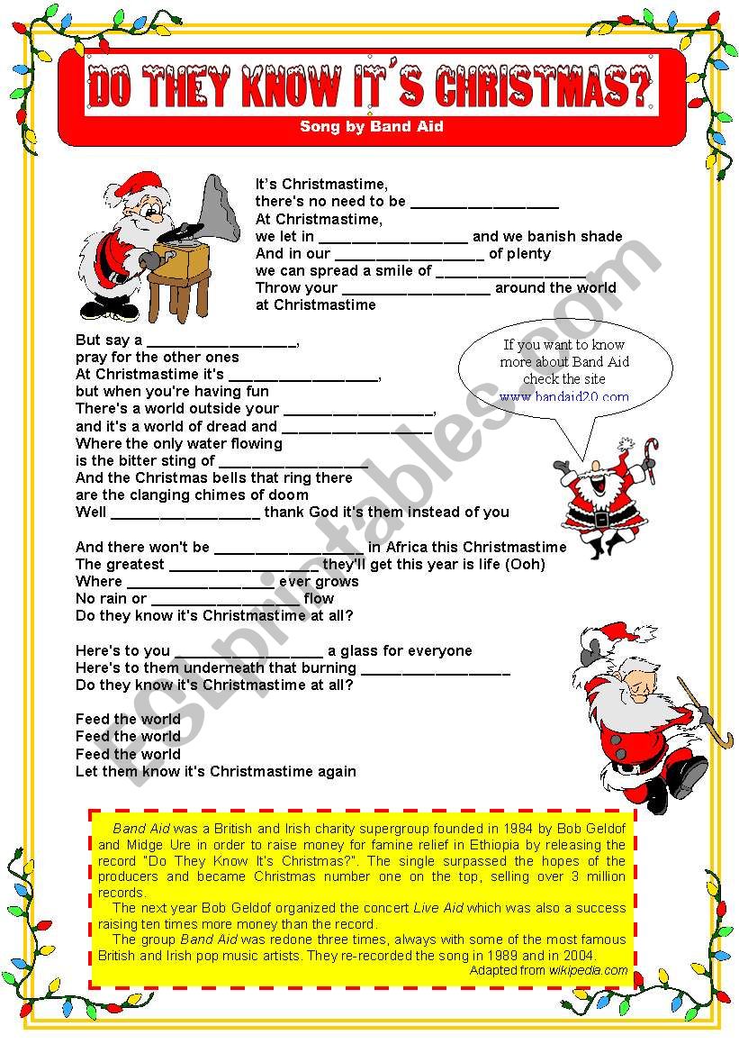 Christmas song worksheet