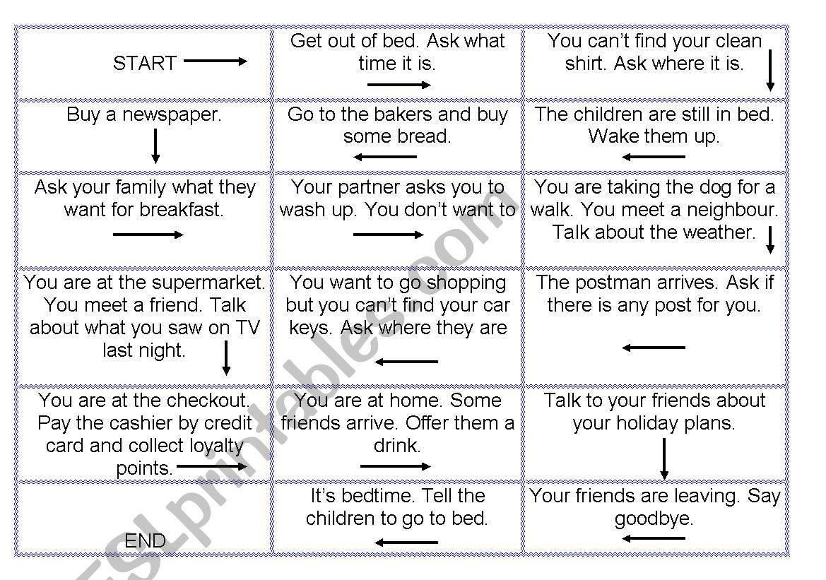 Daily routines role play worksheet