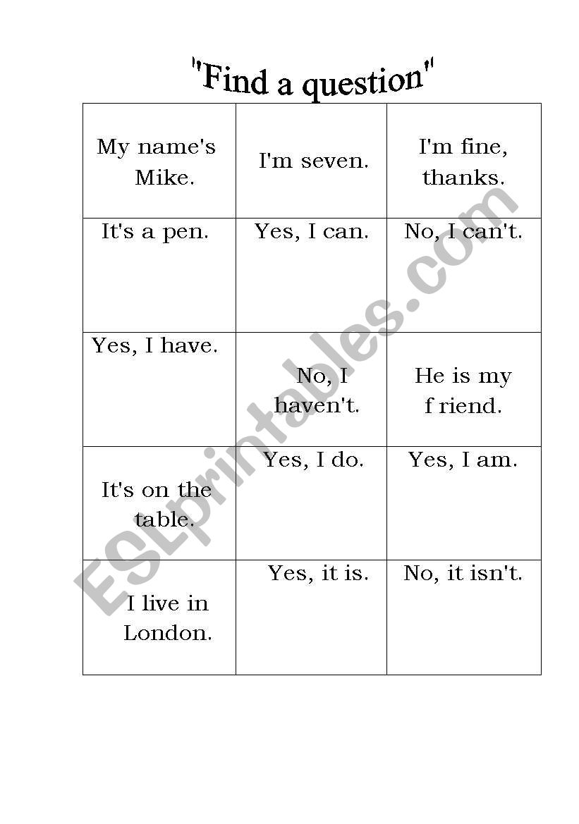 Find a question - revision game for beginner students
