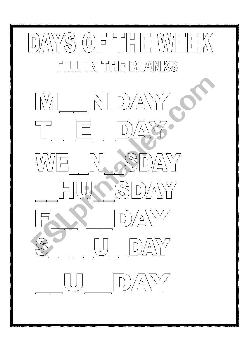 DAYS OF THE WEEK worksheet