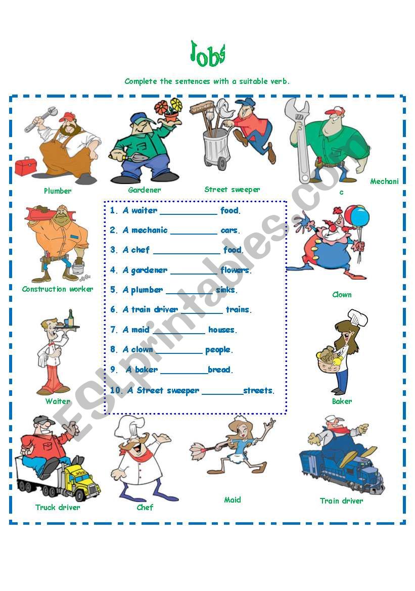 JOBS/ VERBS worksheet