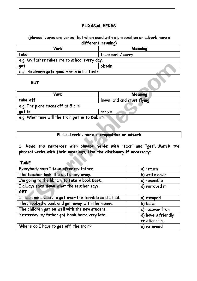 Phrasal Verbs worksheet