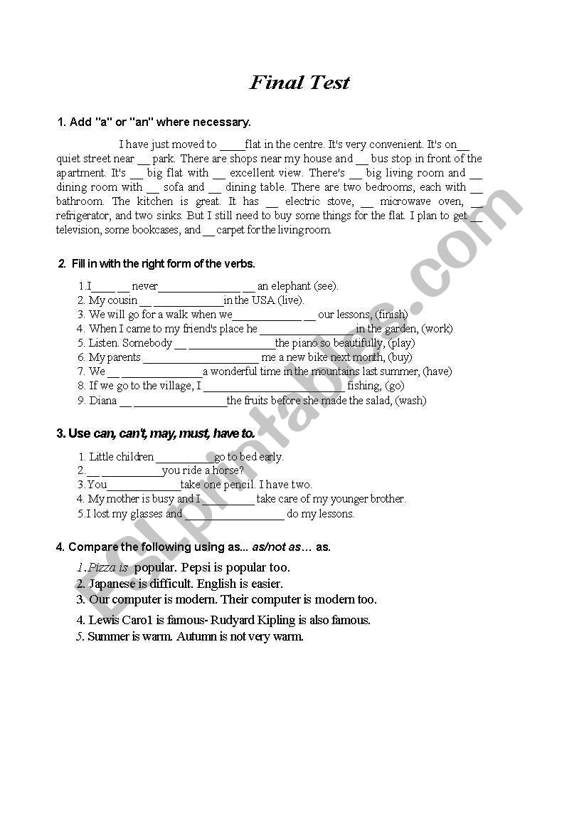 Final Test worksheet
