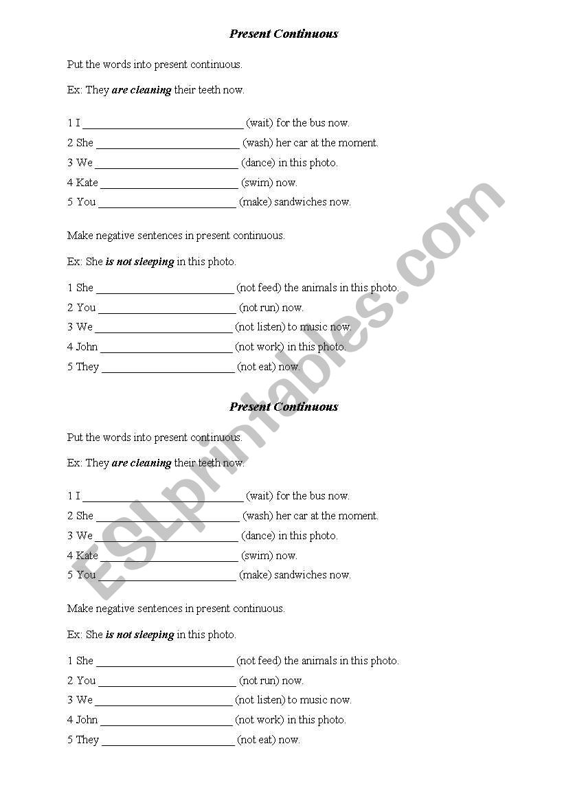 Present Continuous worksheet