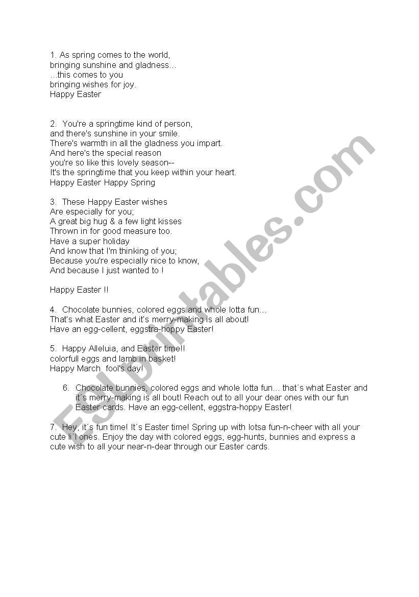 Easter Wishes worksheet