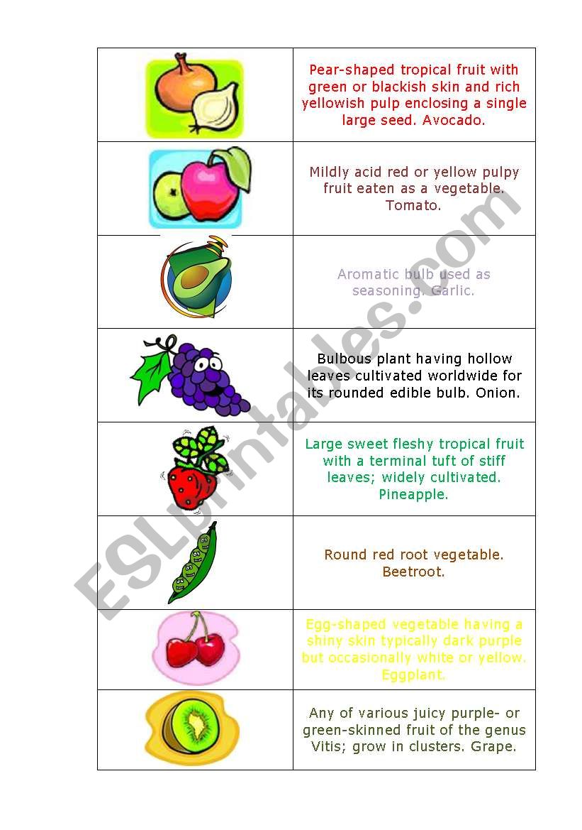 Fruits and vegetables worksheet