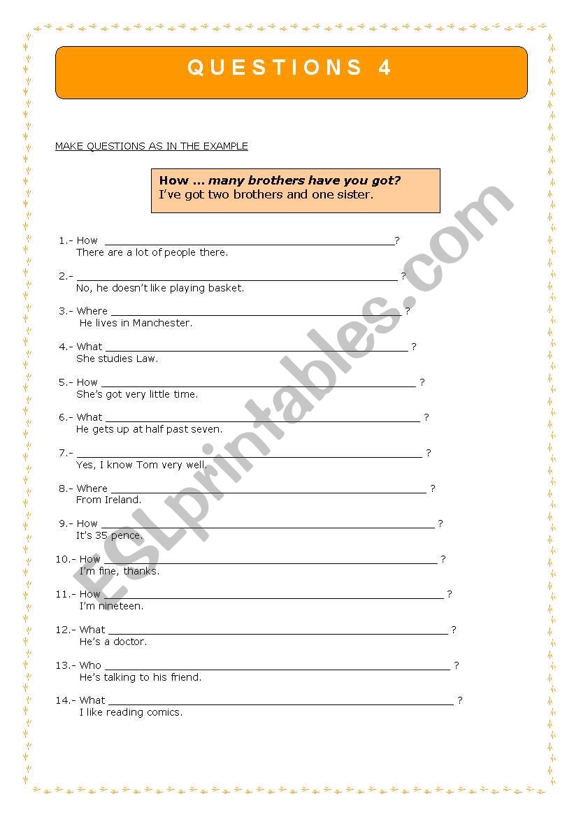 QUESTIONS worksheet