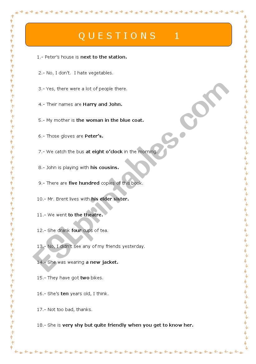 questions worksheet