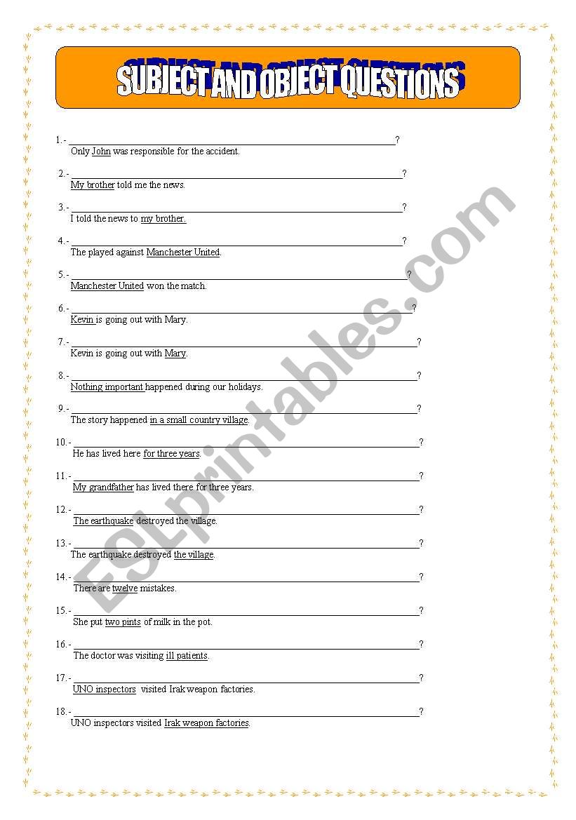 questions worksheet