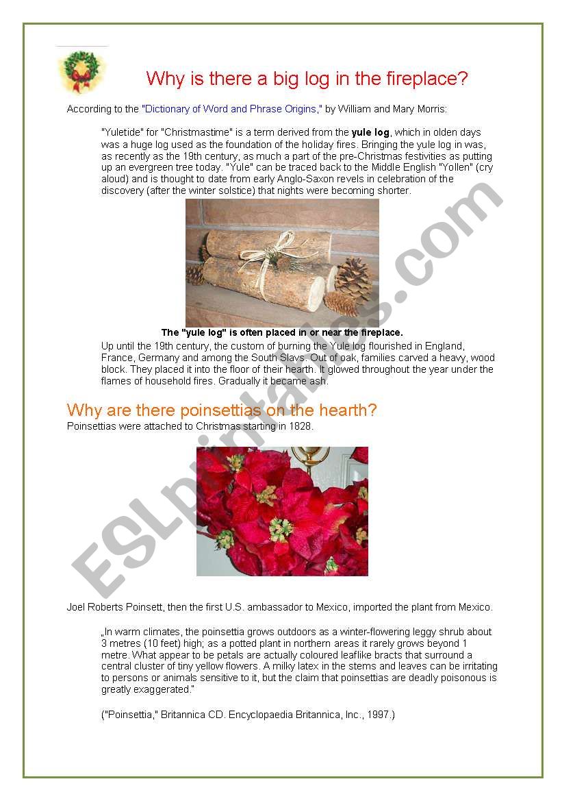 Why yule log? worksheet