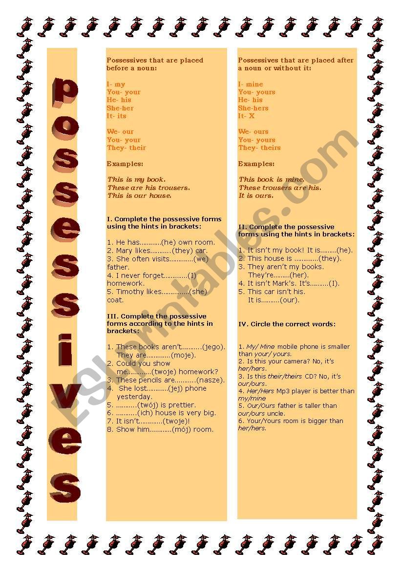 possessive forms worksheet