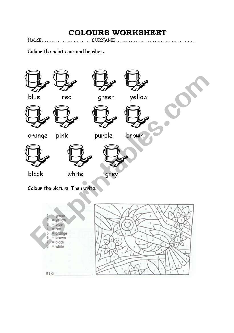 Colours worksheet