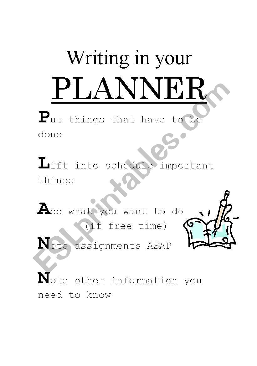 Organizing a Planner worksheet