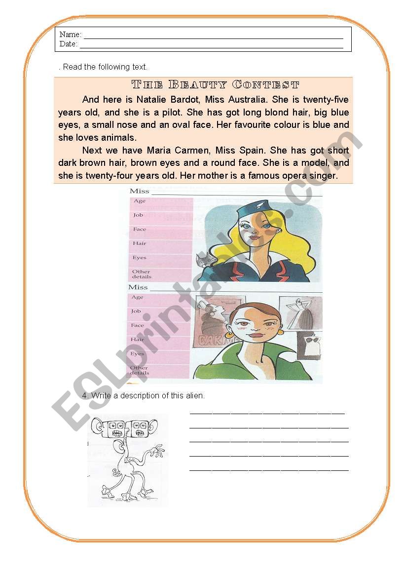 Beauty contest worksheet