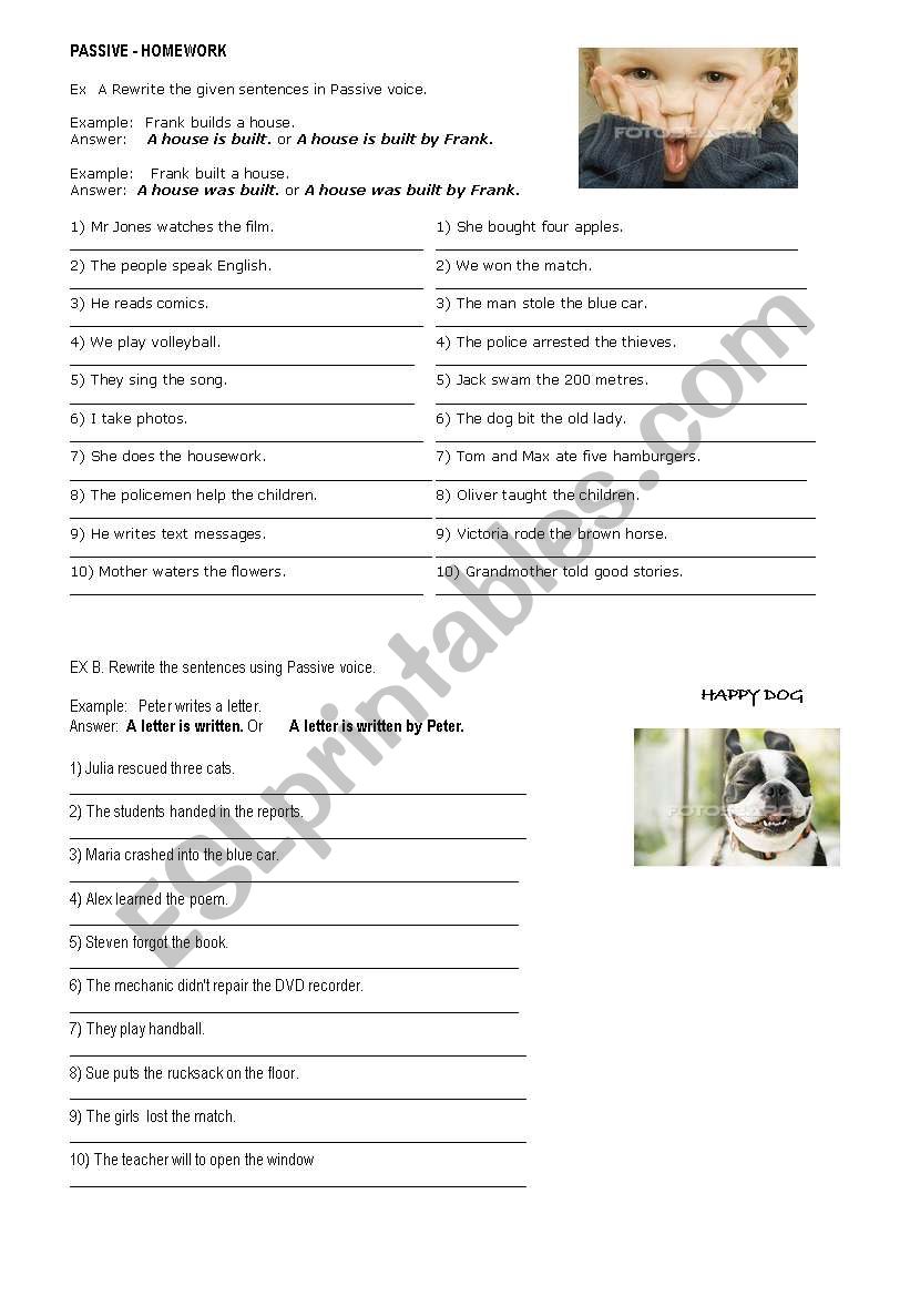 PASSIVES TABLE AND EXERCISES worksheet