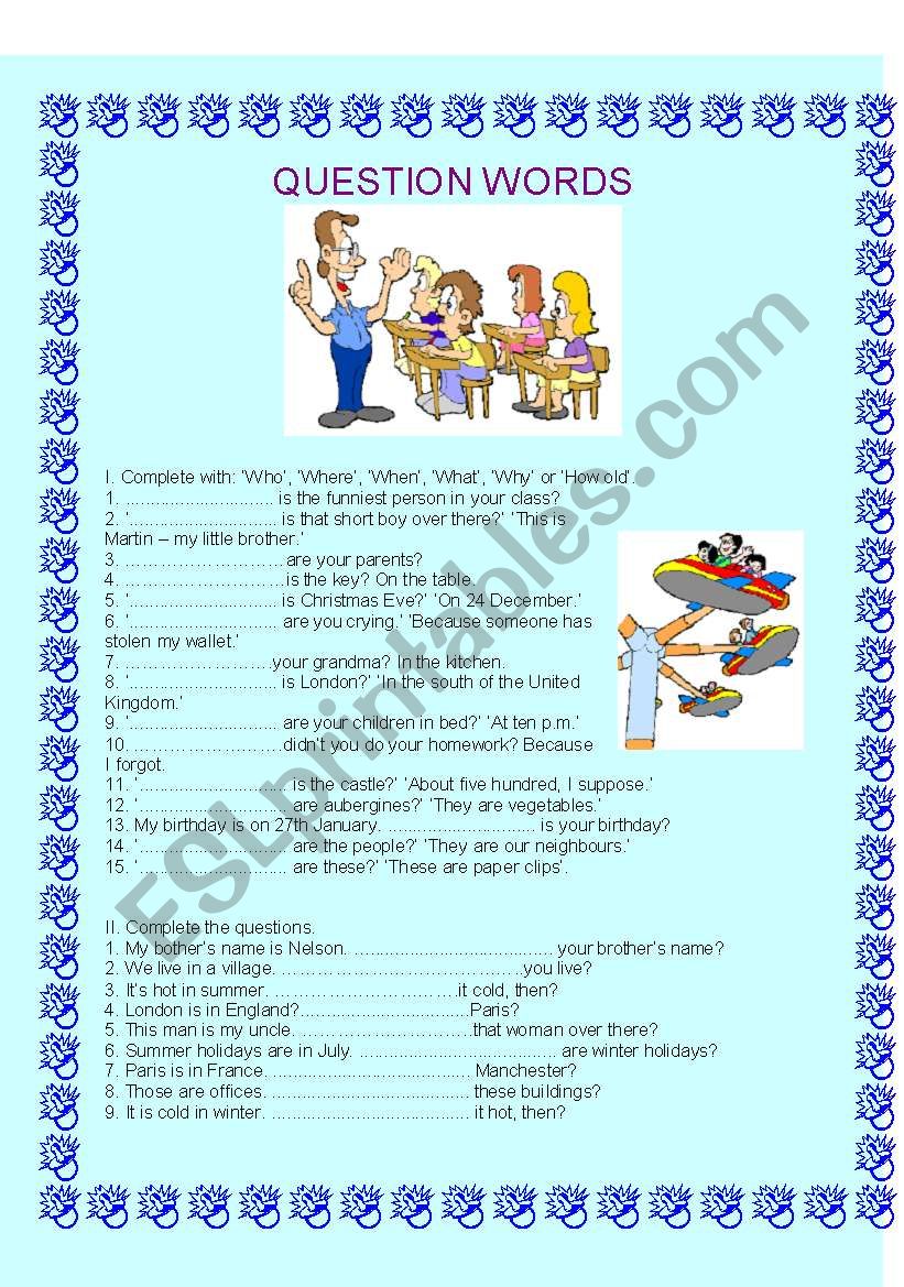 Question words worksheet