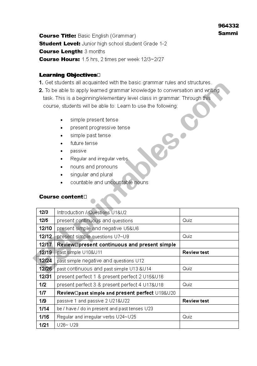 syllabus worksheet