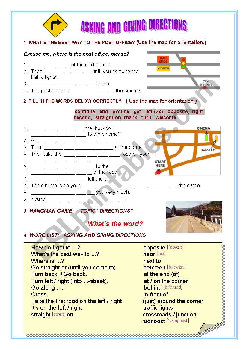 Giving Directions worksheet