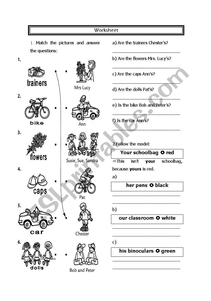 possessives worksheet