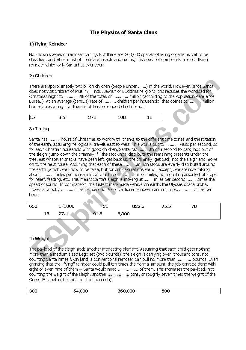 Santa in reality worksheet
