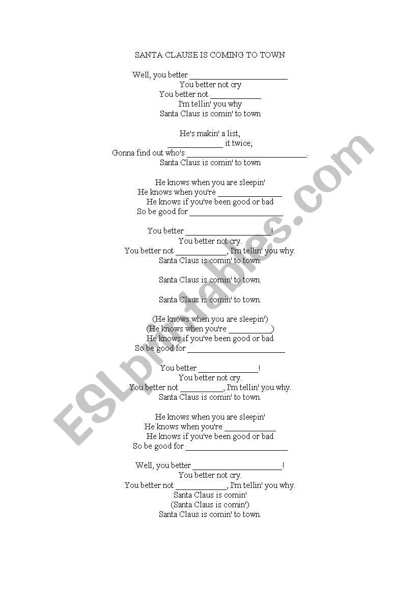 Santa Claus is comin to town worksheet
