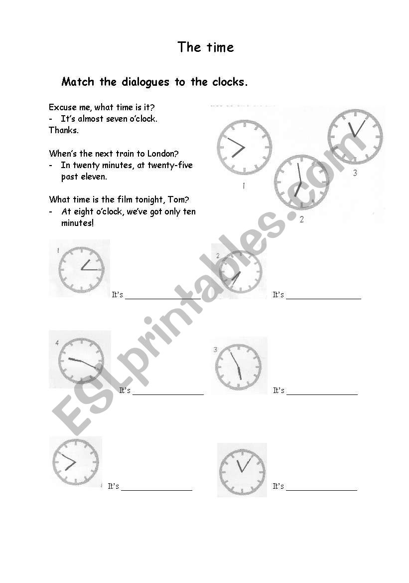 The time 1/2 worksheet