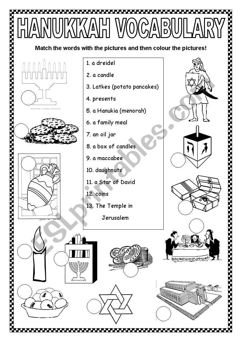 Hanukkah Vocabulary worksheet