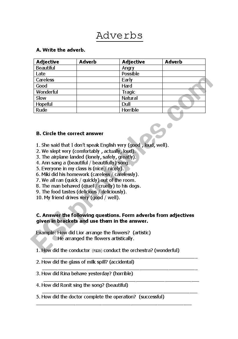 Adverbs worksheet