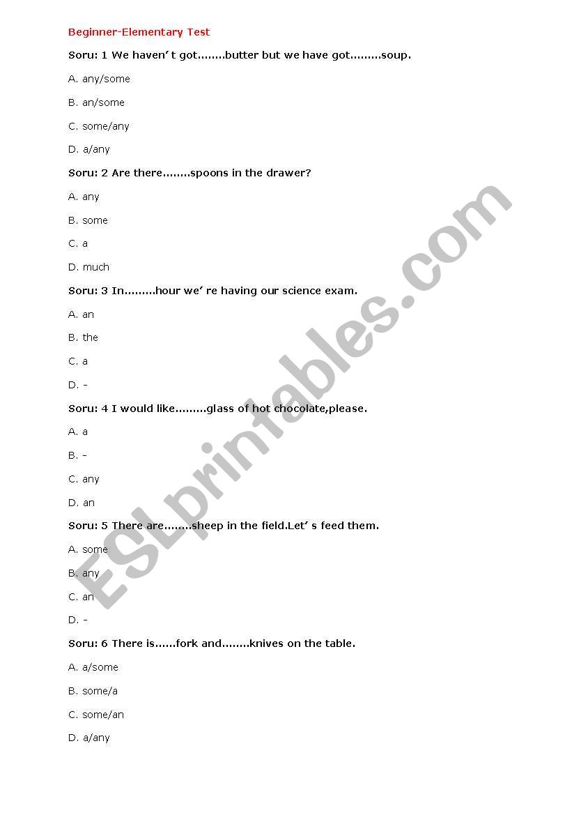 beginner test worksheet