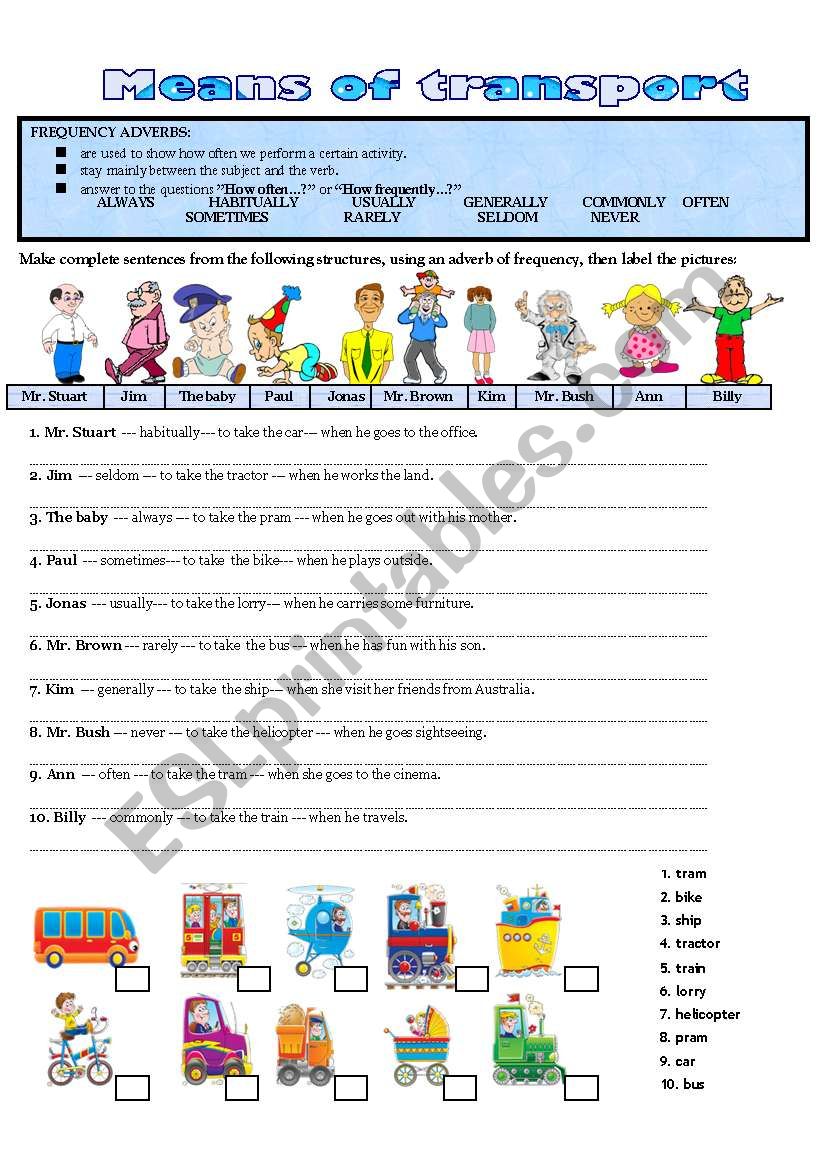 MEANS OF TRANSPORTS worksheet