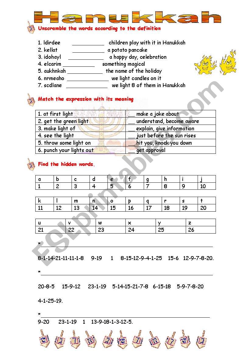 Hanukkah (2 pages) worksheet