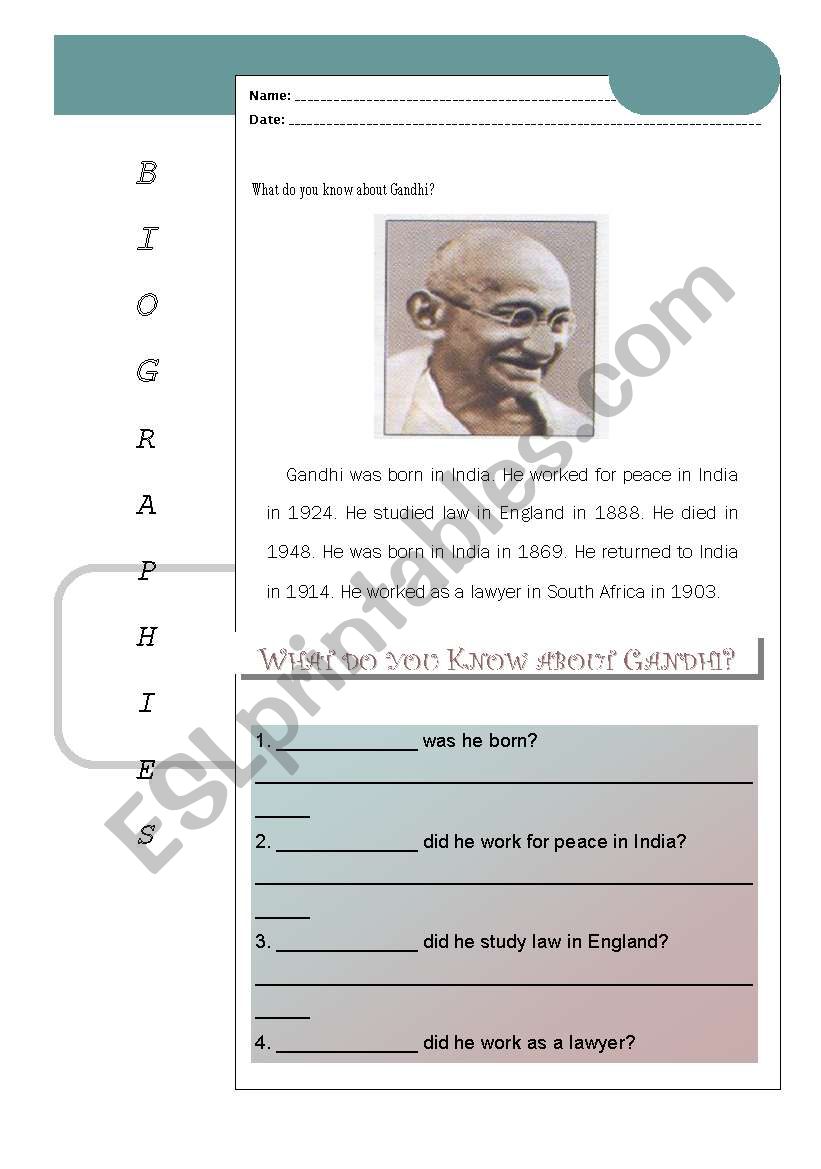 biography worksheet