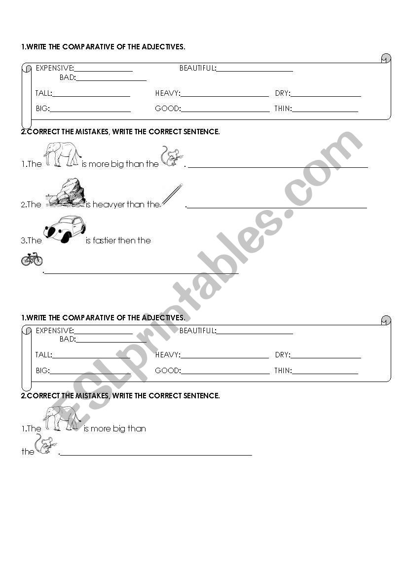 adjectives-comparative form worksheet