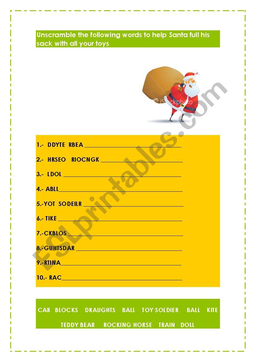 Revision of  toy vocabulary worksheet