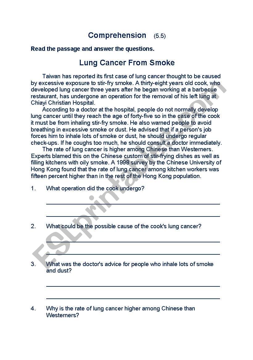 english comprehension worksheet