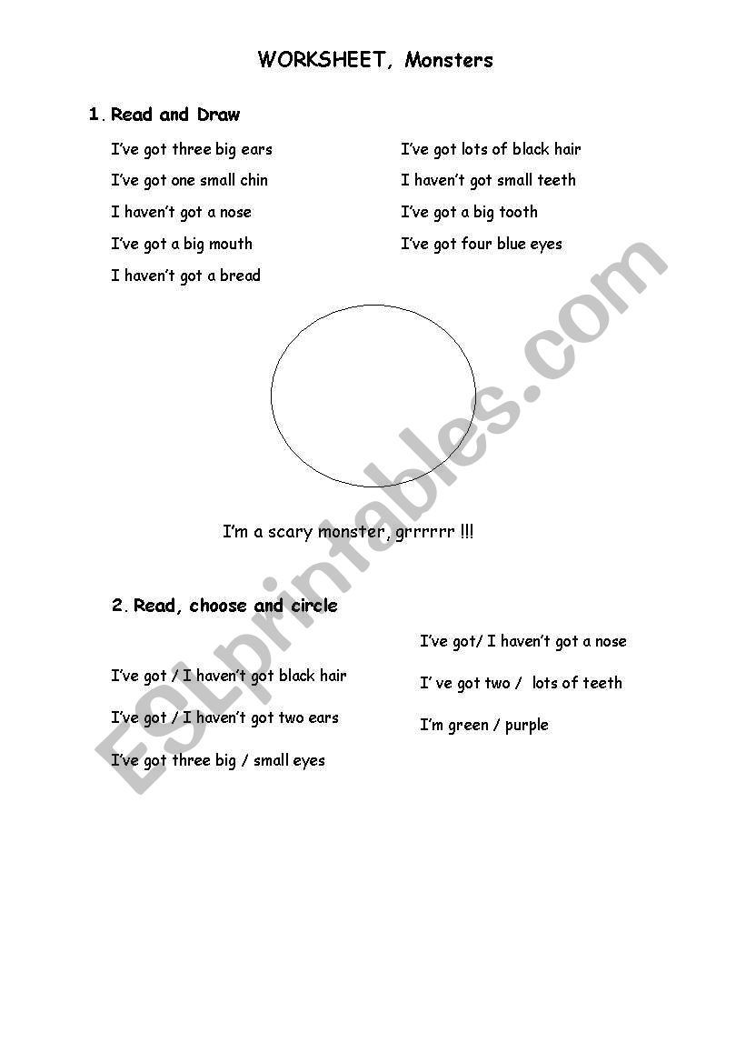 Im a scary monster, grrr!!! worksheet