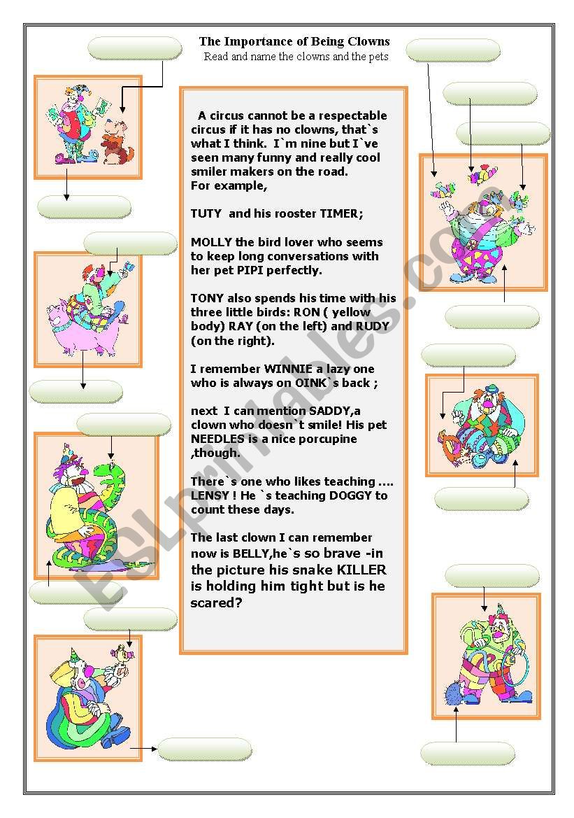 About clowns worksheet