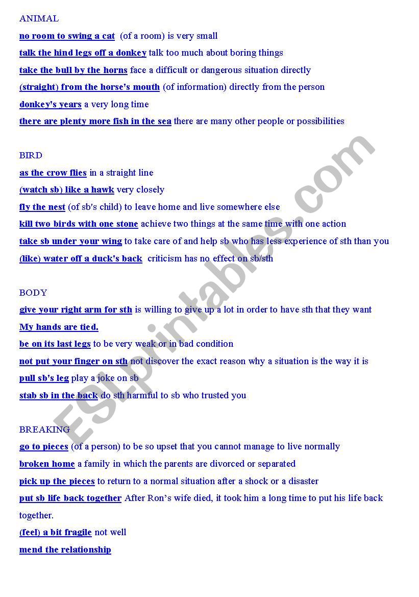 Idioms worksheet