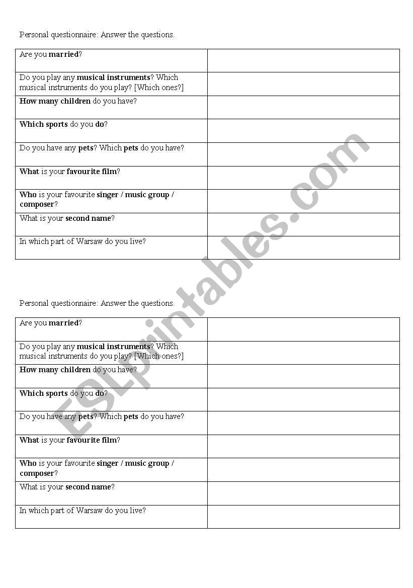 Icebreaker -qs for adults worksheet