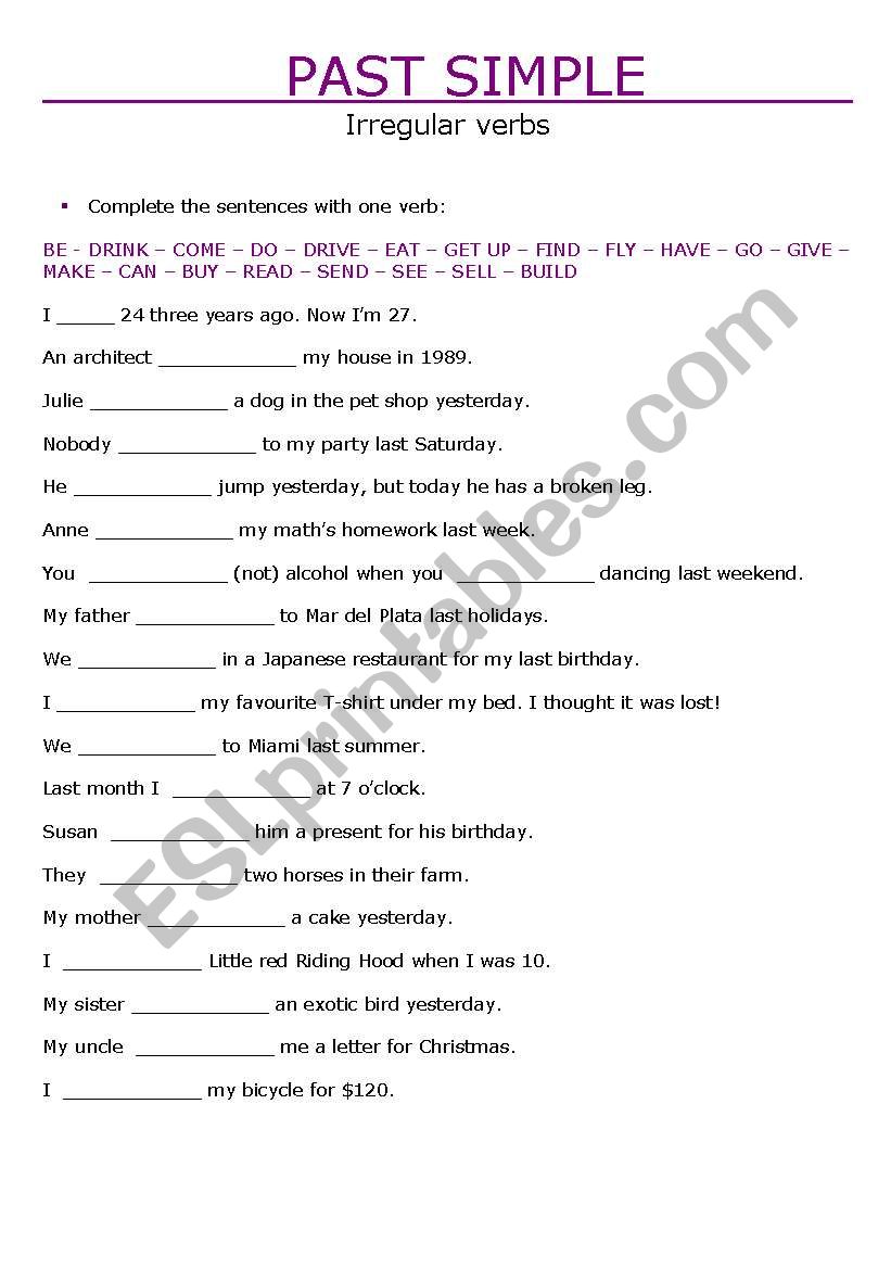 Past Simple - Irregular verbs worksheet