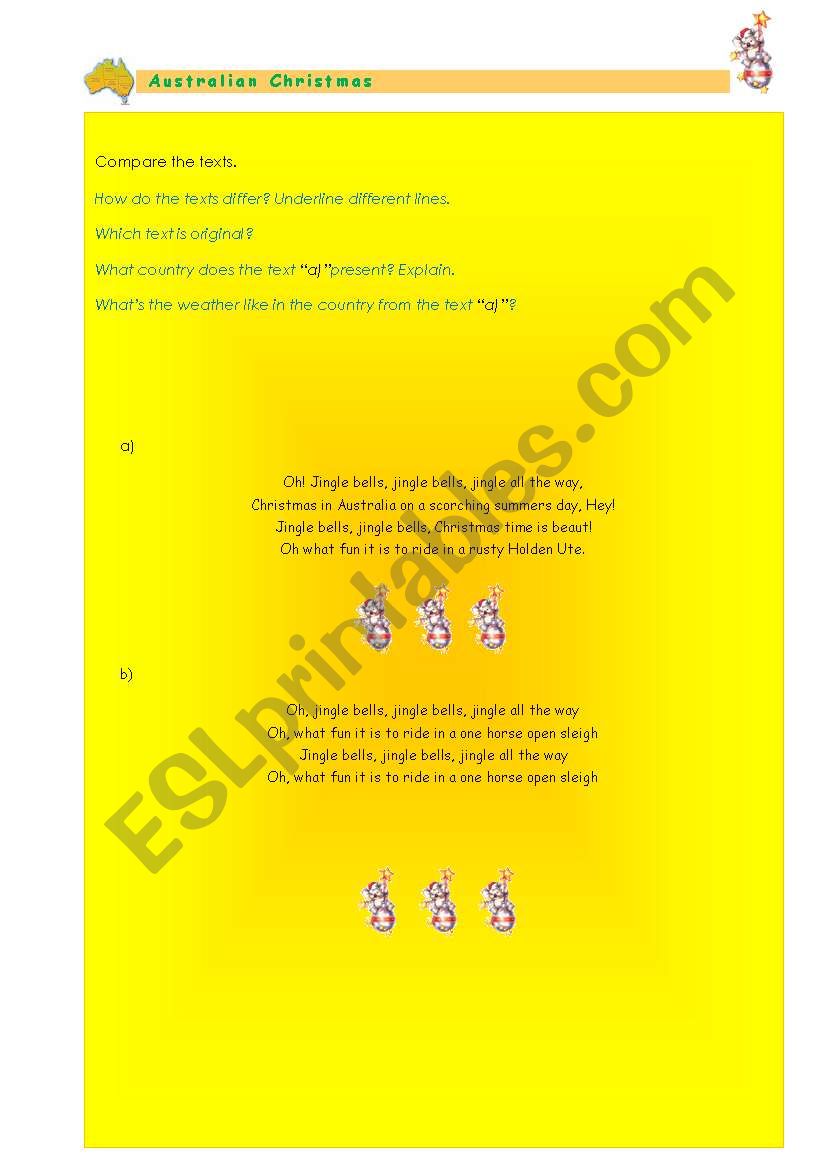 Australian Jingle Bells  worksheet