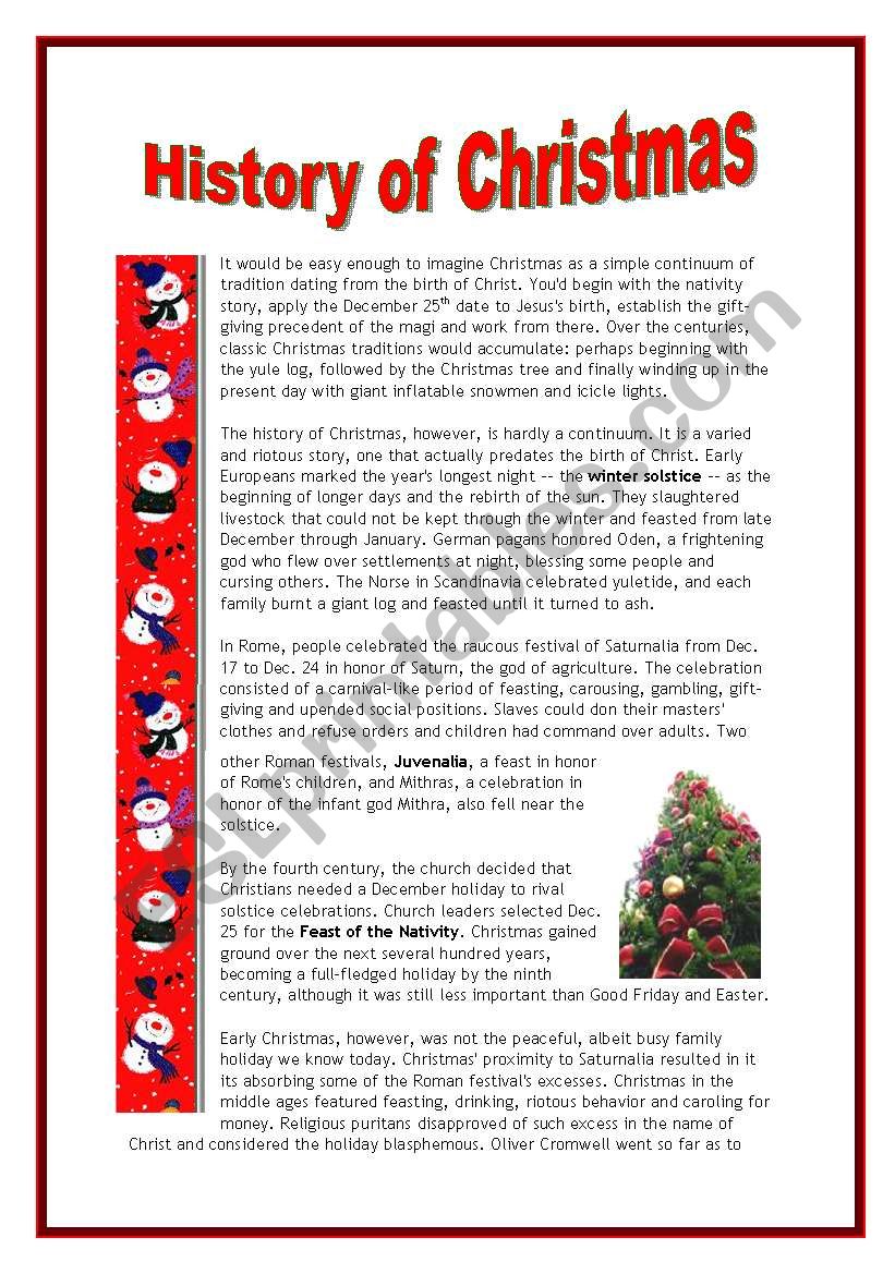 The History of Christmas - 4 pages