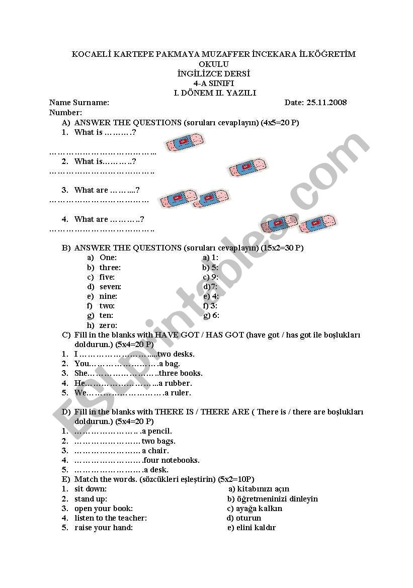 exam worksheet