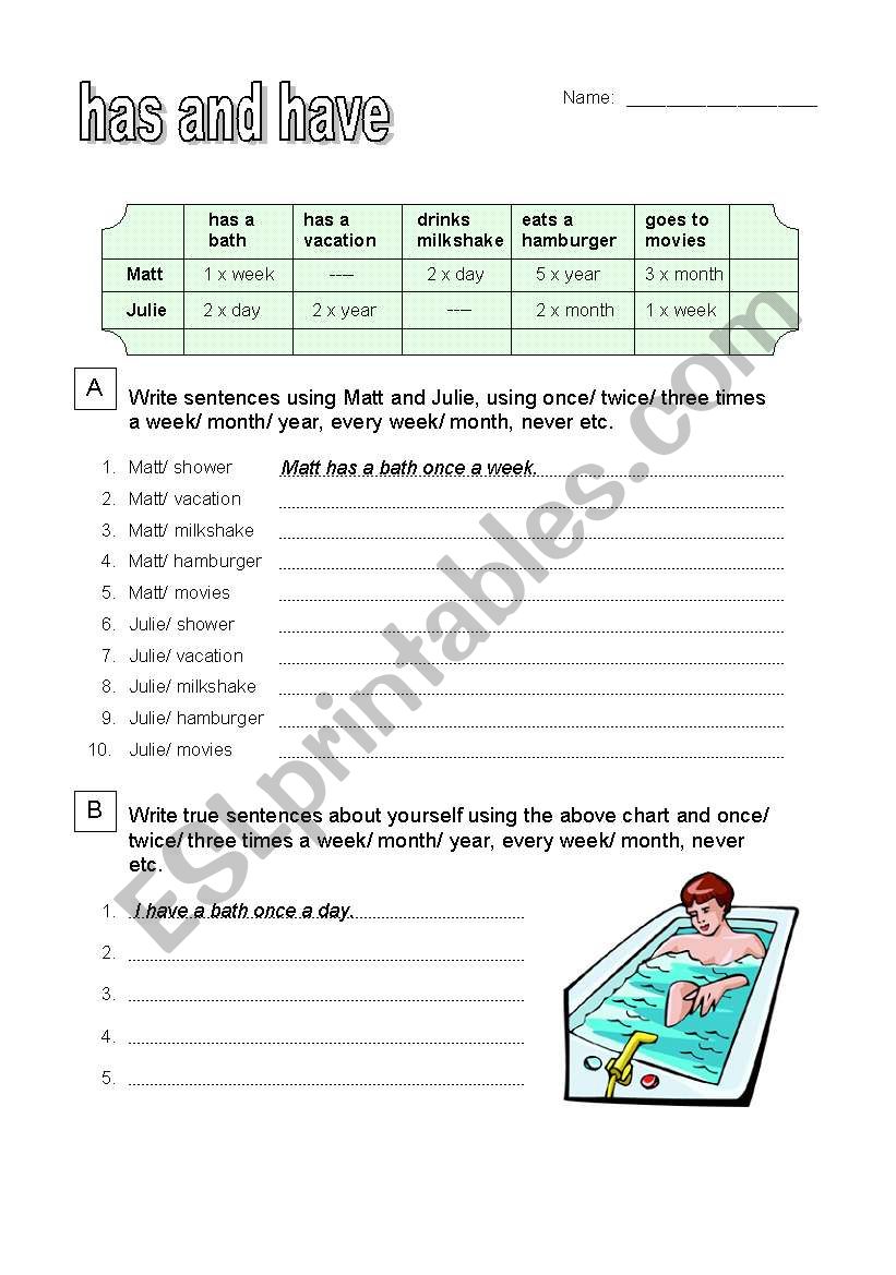 Has - Have worksheet