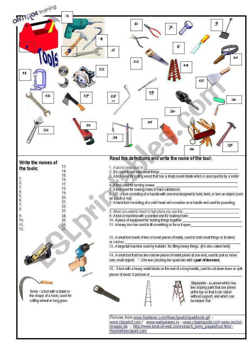 Tools and Uses worksheet