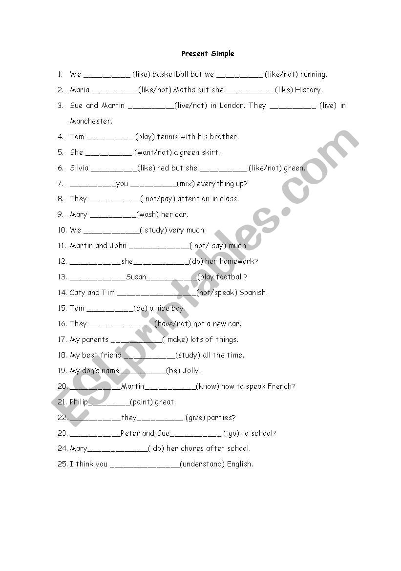 Present Simple worksheet