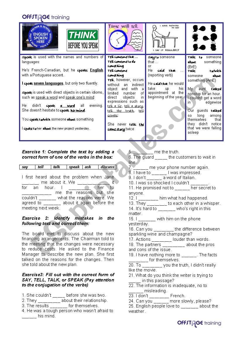 Speak_Tell_Say_Talk worksheet