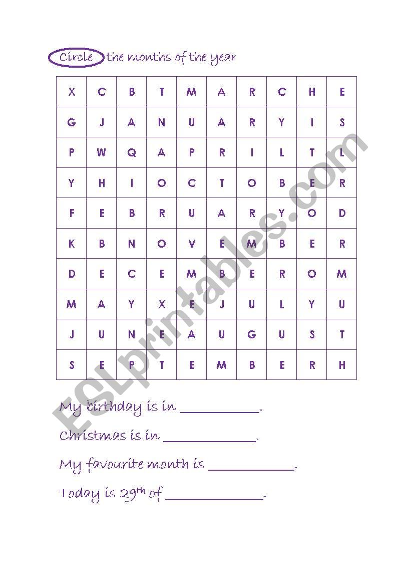 MONTHS worksheet