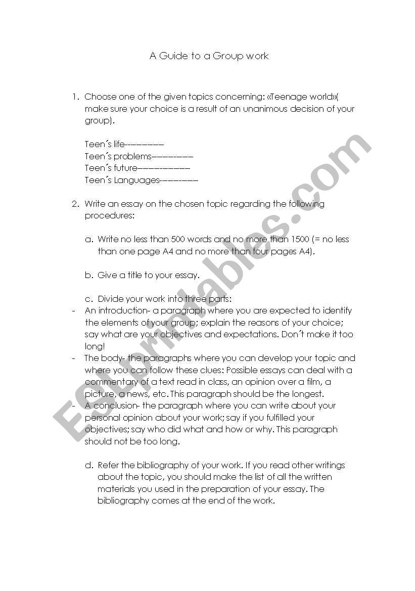 a guide to a group work worksheet