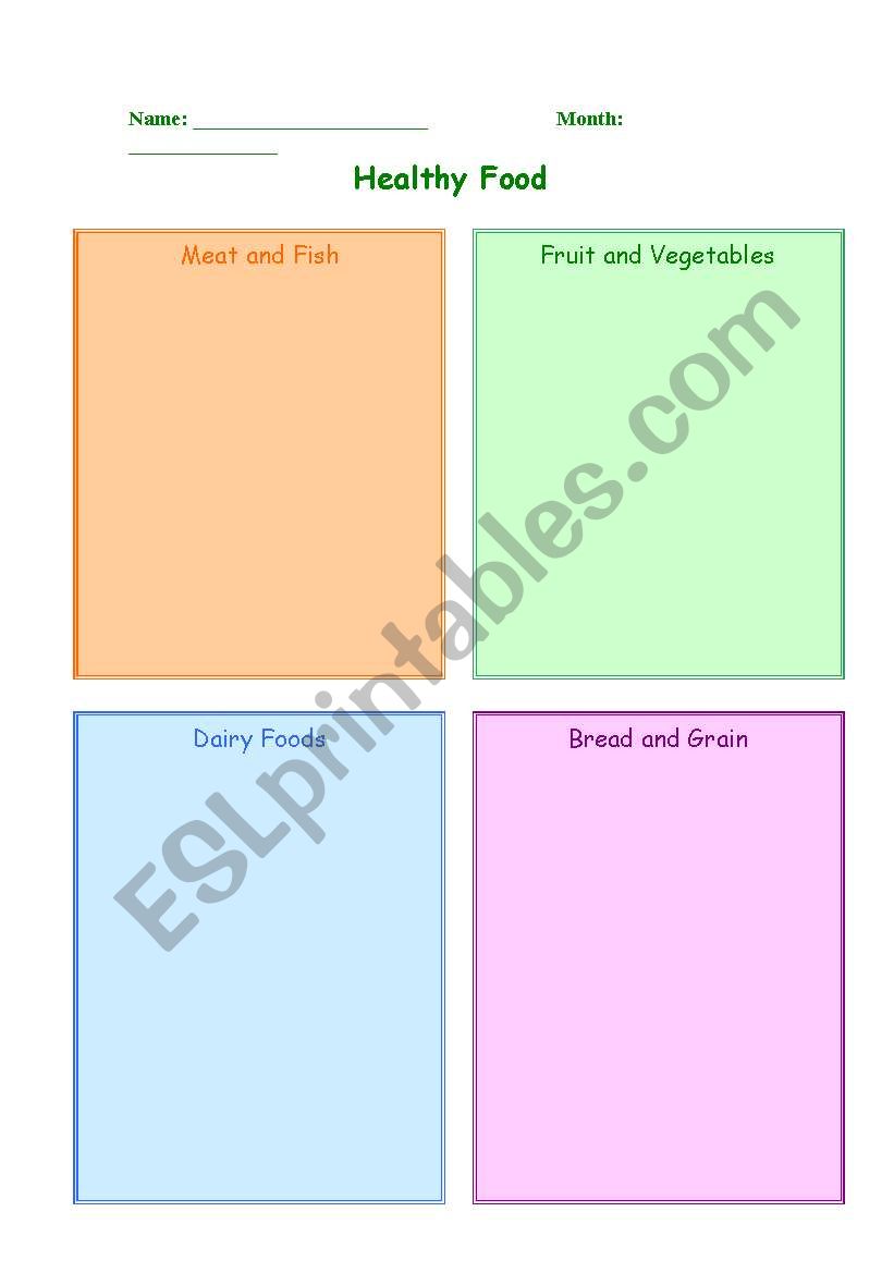 Food groups worksheet
